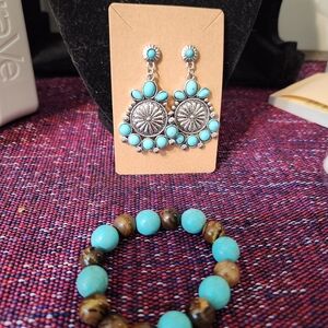 Turquoise and Silver Medallion Drop Earrings